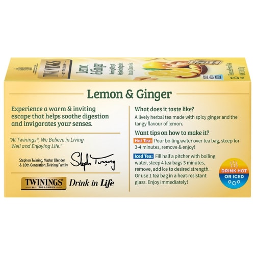 Twinings Lemon & Ginger Tea Bags, Caffeine Free